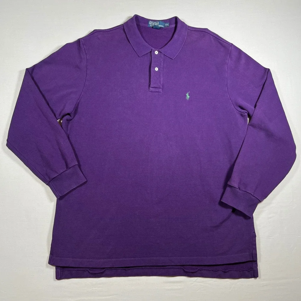 Polo Ralph Lauren Men XXL Purple Fleece Lined Heavyweight Long Sleeve Polo Shirt